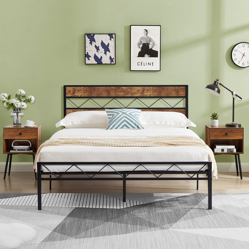 Ensemble de chambre à coucher, ensemble de lit et table de chevet 3 pièces (ensemble de 3), Brun, Grand