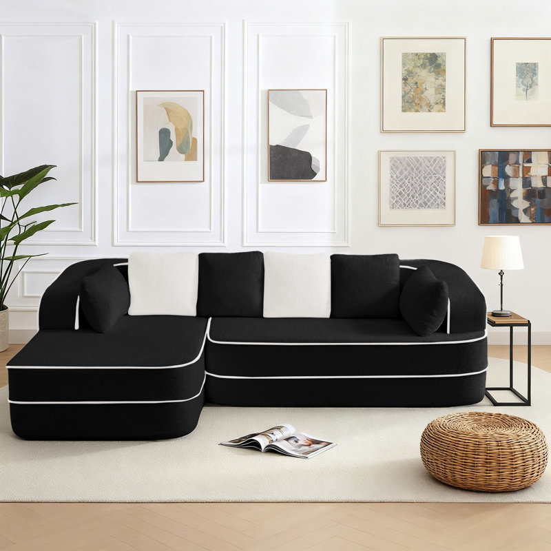 Canapé modulaire en forme de L rembourré en tissu et rembourré en forme de L Modern, Orienté à droite, Ours en peluche noir