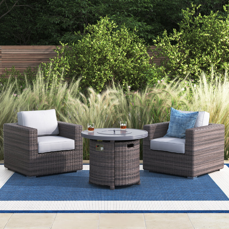 Biles 3-Piece Rattan Sectional Seating Group with Cushions, Brown