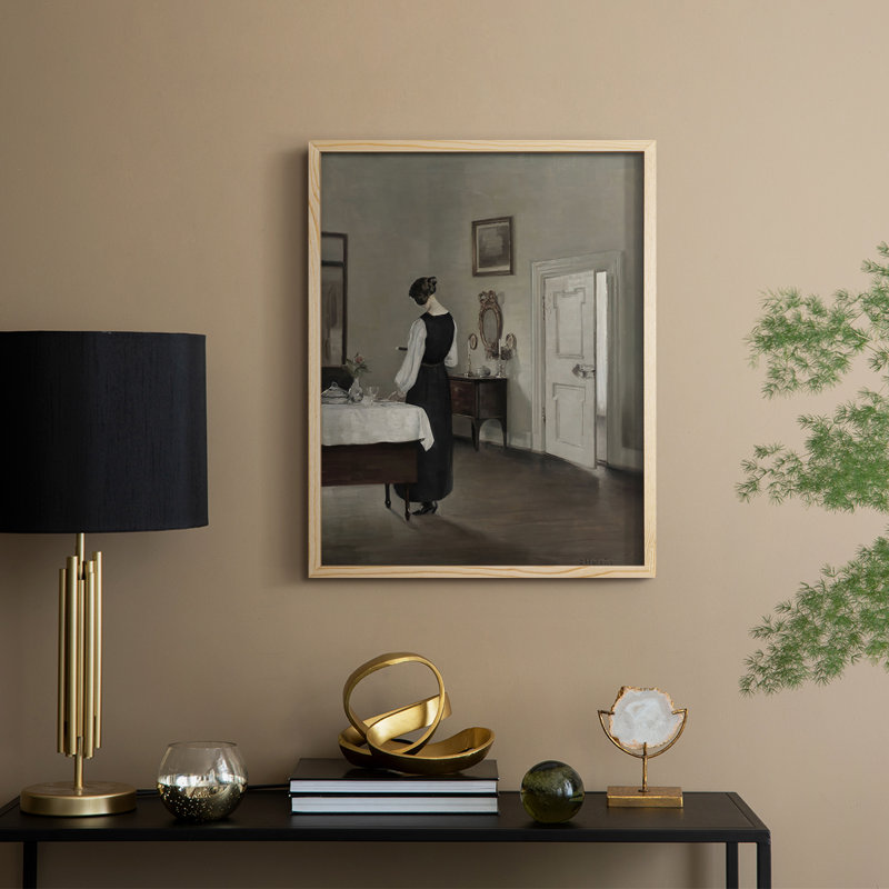 Reproduction encadrée vintage en bois massif avec impression de portrait rétro, Naturel, H 21 po x l 17 po