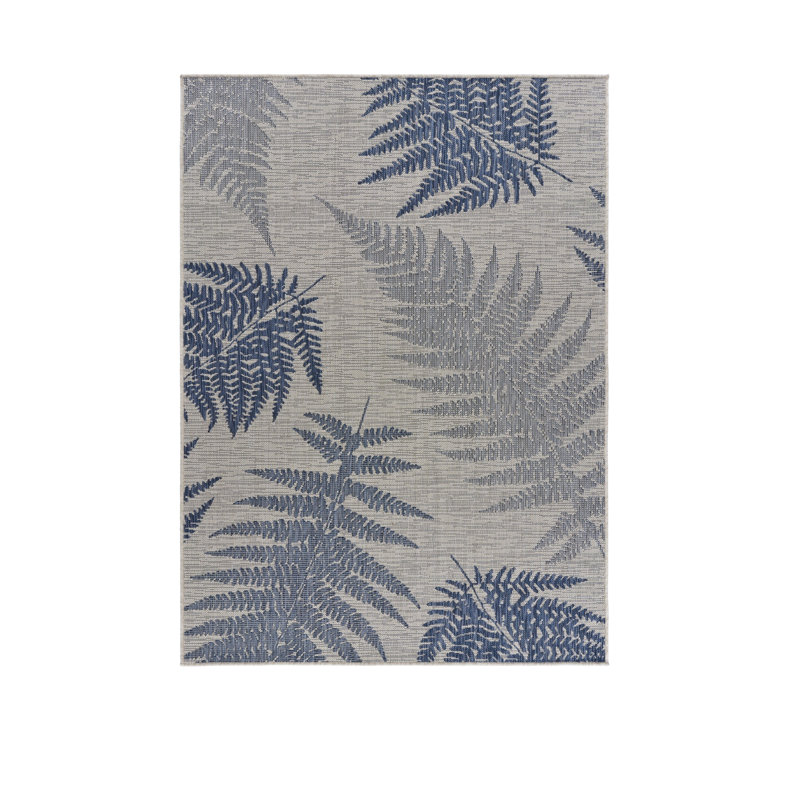 Gray and Blue Synthetic Rectangular 5' x 7' Indoor/Outdoor Area Rug