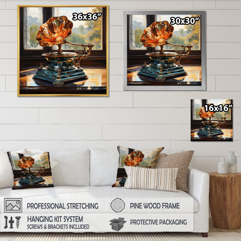 Gold Phonographs Melodic Reflections I - impression, H 24 po x l 24 po x P 1 po, Cadre simple noir