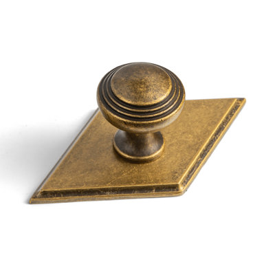 Poignée d'armoire avec plaque en diamant MECANS, poignées de tiroir robustes pour garde-robe et armoire - laiton antique