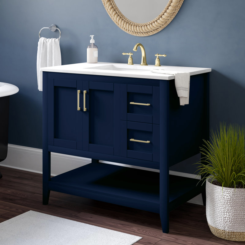 Scottsbluff 36'' Single Bathroom Vanity with Engineered Marble Top, Blue