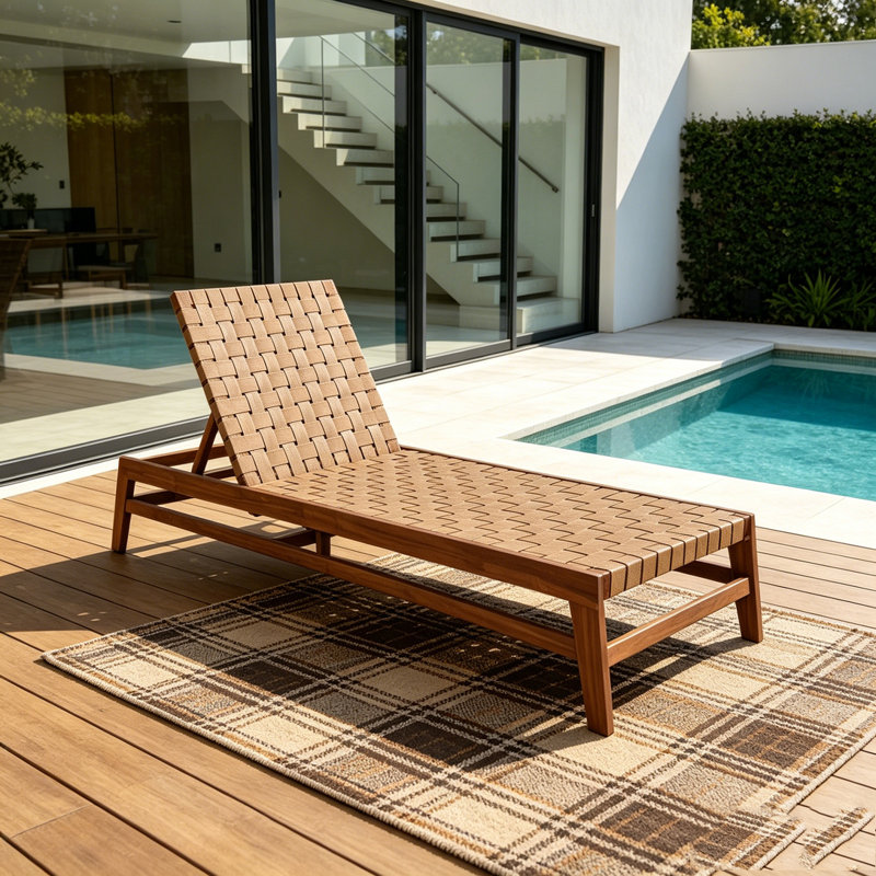 Outdoor Rope Chaise Lounge, Light Brown,Mocha