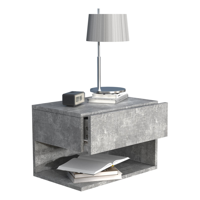 Avan Manufactured Wood Bedside Table, in Grey, 30cm H x 45cm W x 32cm D