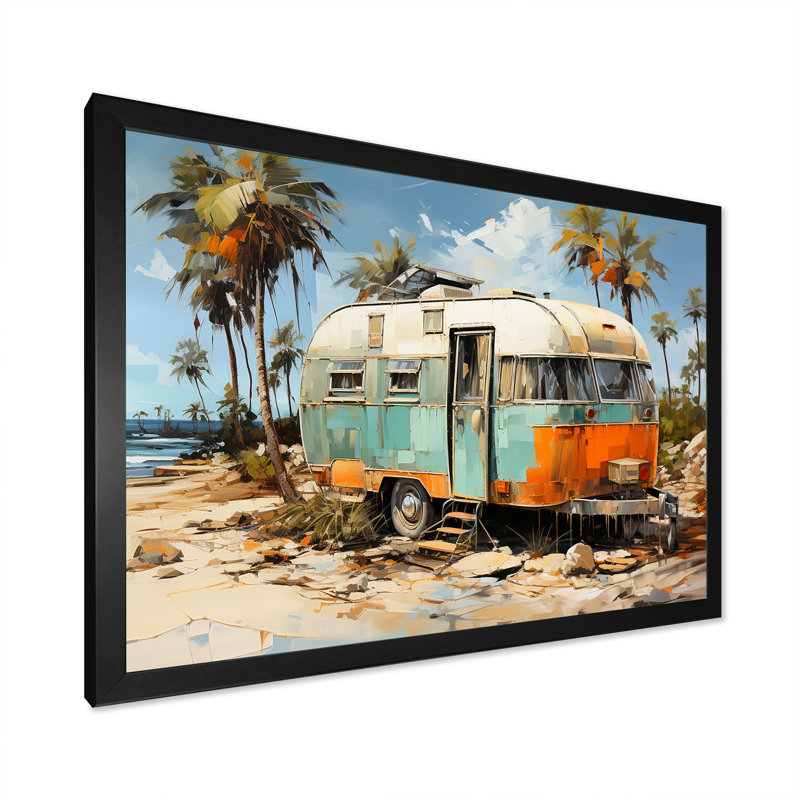 Pop art bord de mer, camping, impression sur toile, Cadre d'angle fermé noir, H 12 po x l 20 po x P 1 po