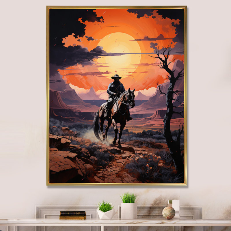 " Western Cowboy Rugged ", 44" H x 34" W x 1.5" D, Gold Floater Framed