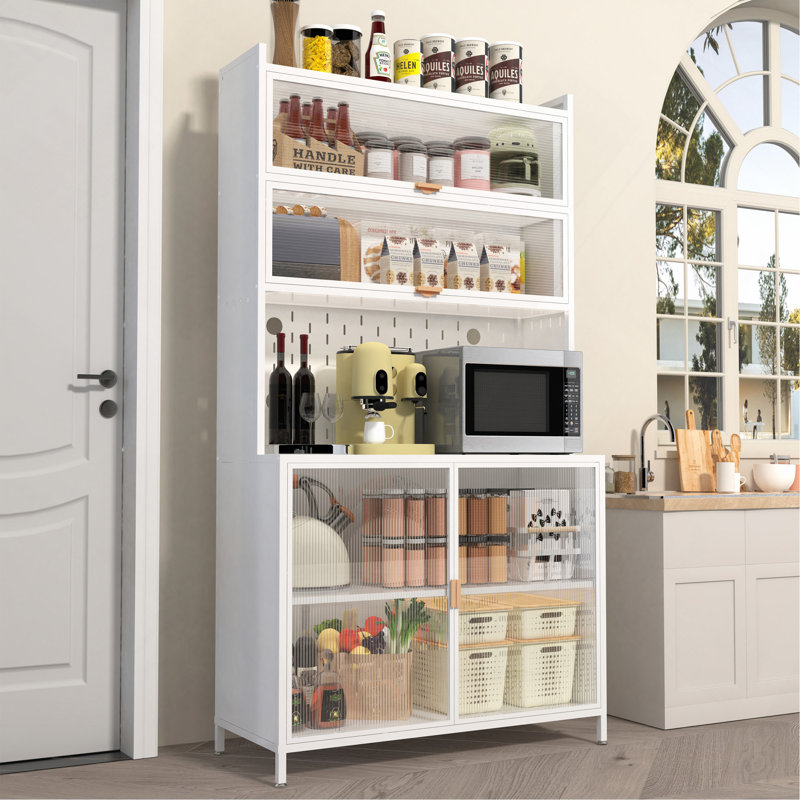 Tall Kitchen Pantry Cabinet, Metal Pantry Storage Cabinet For Kitchen, Dining Room, Living Room, White