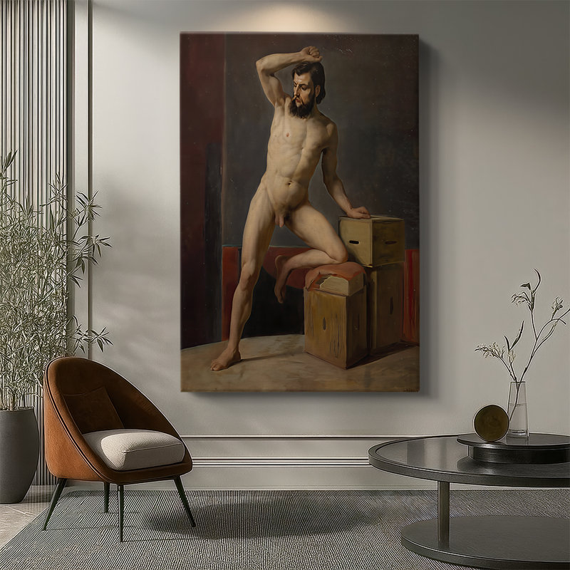«Masculin nu» (Mânlicher Akt) - Toile tendue sur châssis par Gustav Klimt, 40 po x 60 po