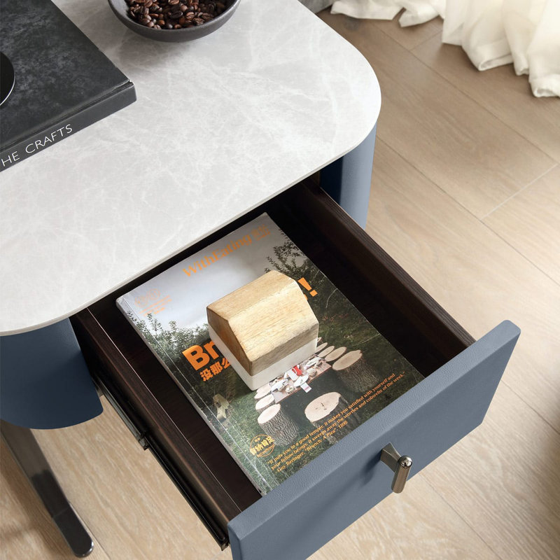 47.5cm W Metal Bedside Table, Navy Blue