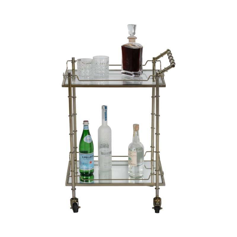 Two Tier 30"H Rolling Bar Cart, Rectangle, Gold
