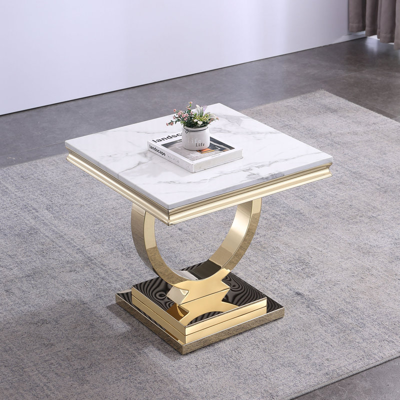 Table de bout Marleyann, Or, Blanc