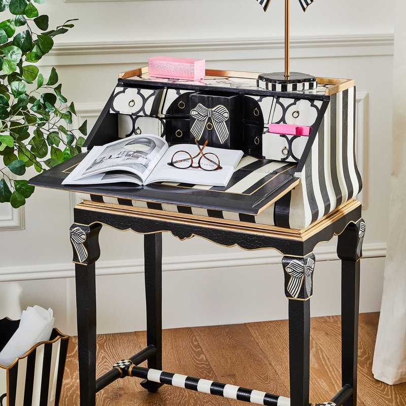 Black and White Mango Wood Writing Desk with Drawer