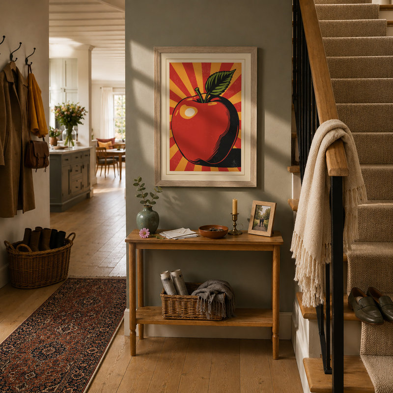 Apple in Sunburst Retro - Framed Print, A2 - 59.4 x 42.0 cm, Oak