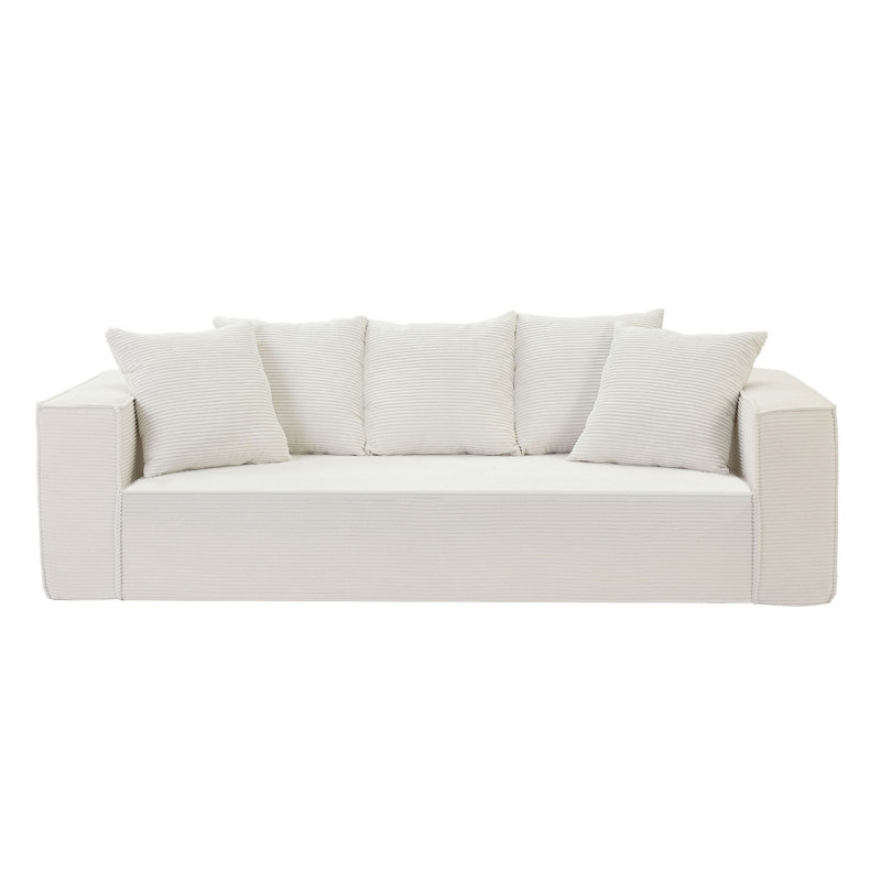 Canapé Rossmoor, Velours côtelé blanc, H 31 po x l 89 po x P 38 po