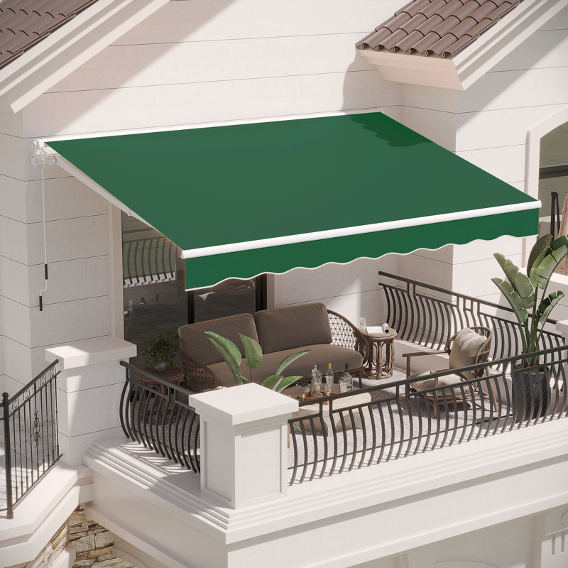 AECOJOY Manual Retraction Slope Patio Awning, 156" W x 96" D, Green, Solid Color