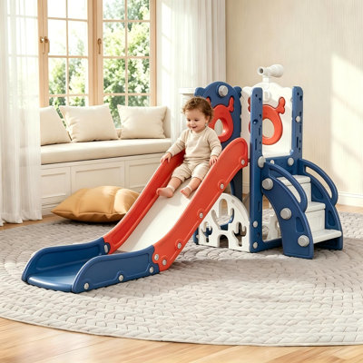 7 In 1 Kids Slide For Toddlers, Toddler Playset With Golf, Basketball Hoop, Climber And Storage Space