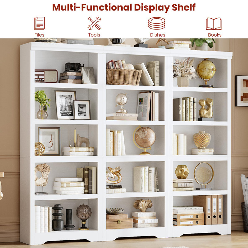 23.6" W Farmhouse Bookcase with Adjustable Shelves, Rustic Floor Standing Open Display Storage Rack, Anti-Slip Bookshelf for Home Office, Living Room & Study-White，6-Tier