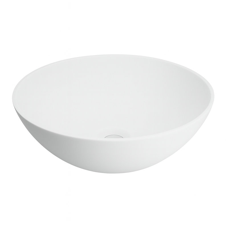 Nuvella Matte White Solid Surface Round Vessel Sink, Mattle White