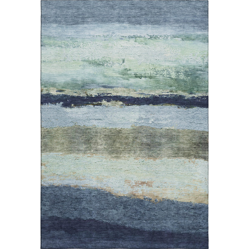 Premium Machine Washable Mayfield Striped Rug, Denim, 2'6" x 3'10"