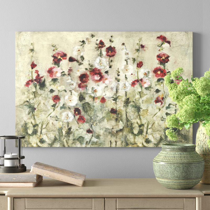 Hollyhocks Row Cool by Cheri Blum - Print on Canvas, 66.04 cm H x 45.72 cm W x 1.91 cm D, Wrapped Canvas