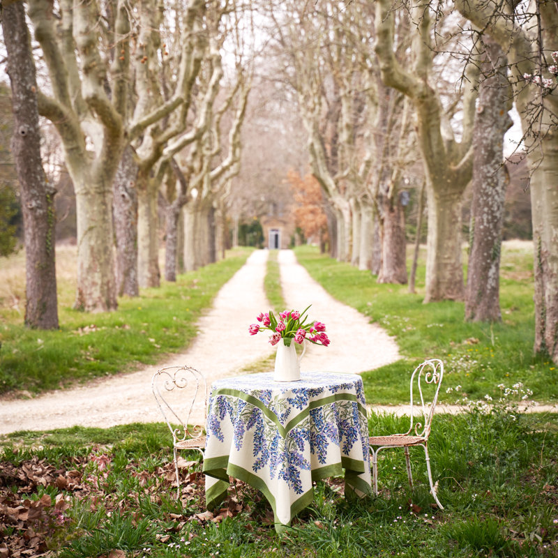 Wisteria Handmade Floral Tablecloth, 90" x 90", Blue/Green