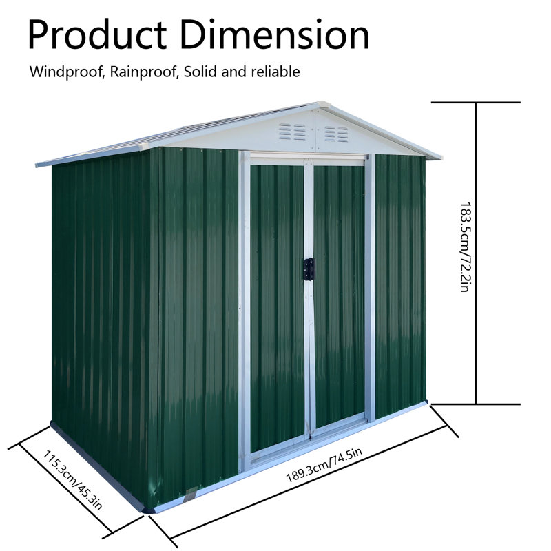 Remise de jardin de toit Apex de 6 pi x 4 pi avec cadre en métal et porte coulissante pour ranger les outils de rangement de vélos