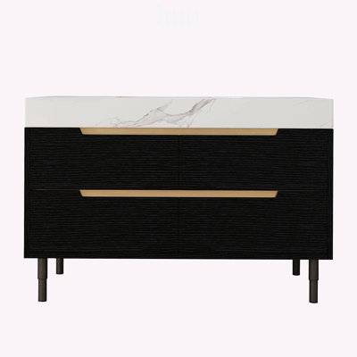 Meuble-lavabo moderne de 35,4 po avec plateau en pierre frittée, lavabo encastré et bois massif imperméable à plusieurs couches pour une élégance durable