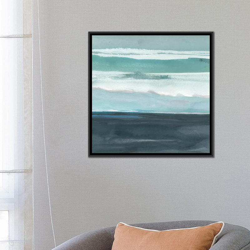 «Teal Sea I», impression sur toile, H 18 po x l 18 po x P 1,5 po, Toile avec cadre noir, Pas de tapis