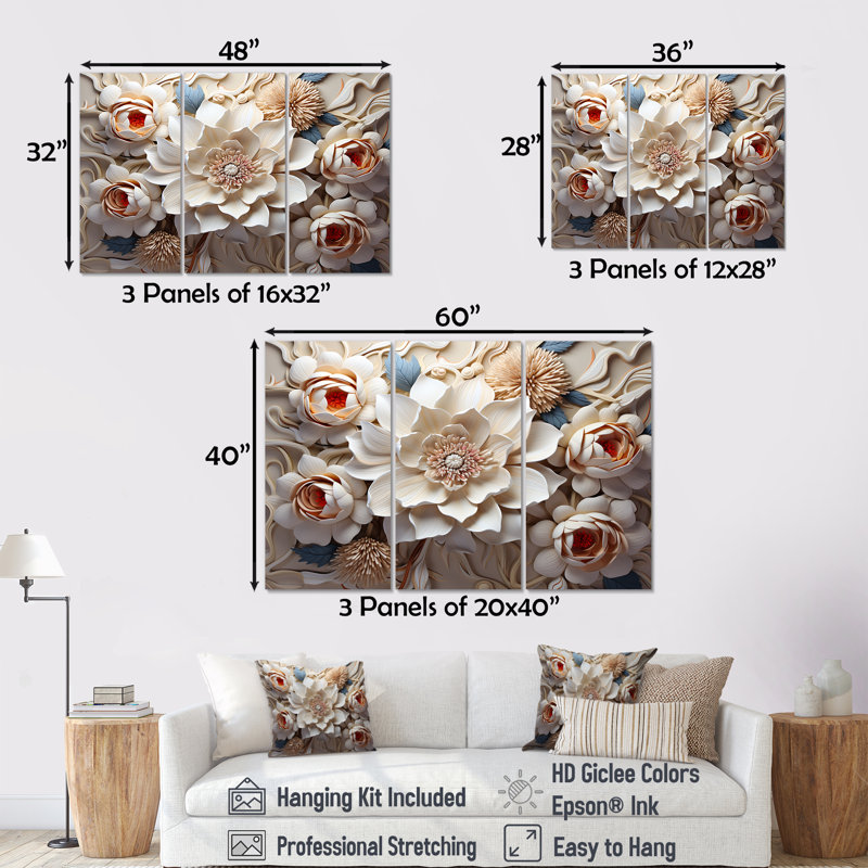 Papier mâché Flower Blossums Radiance I - Fleurs, art mural sur toile, Toile tendue, H 40 po x l 60 po x P 1 po