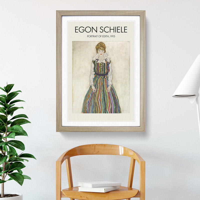 Portrait of Edith Print by Egon Schiele - Picture Frame Painting, Oak Framed, 36cm H x 27cm W x 2cm D