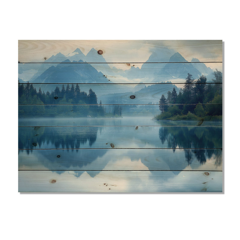 Mountain Mountain Silent Reflections III - Paysage mural montagnes en bois - sur bois de pin naturel