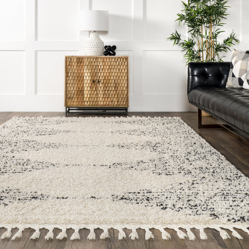 Reserve Trellis Shag Area Rug for Living Room Bedroom Dining Room Nursery, Off White/Charcoal, Rectangle 5'3'' x 7'7''