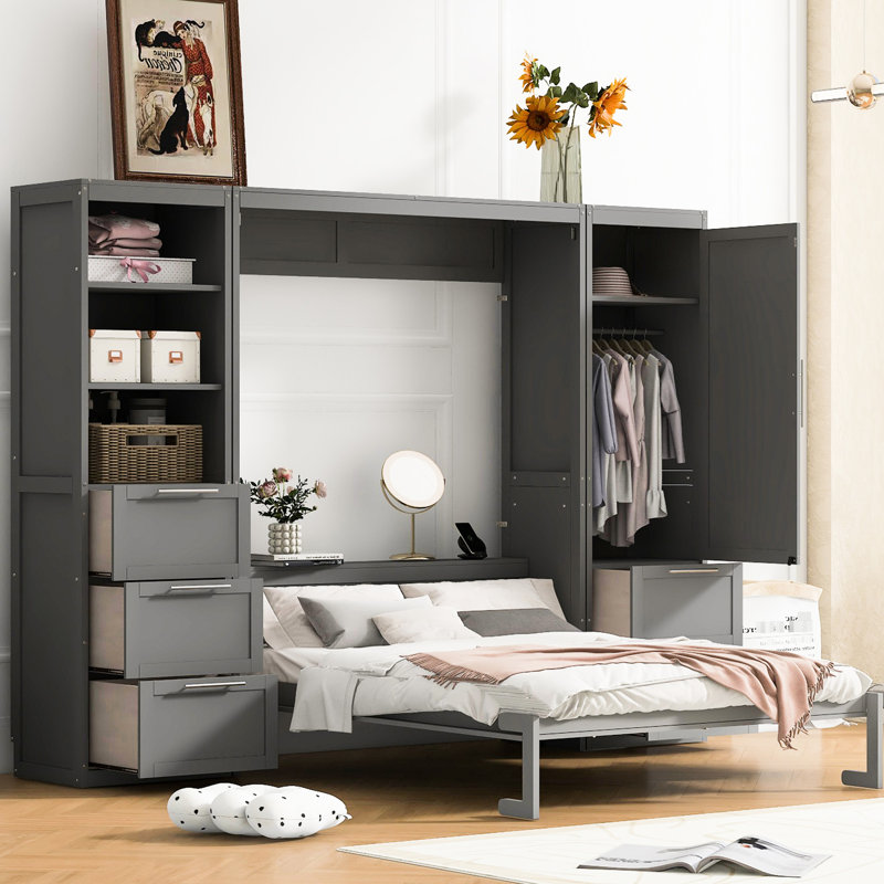 Lit Space en gris avec compartiments de rangement latéraux grand choix polyvalent - personnalisez votre espace de vie