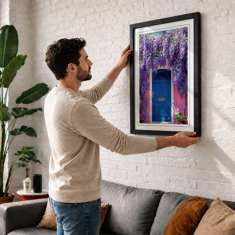 Wisteria Garden Door Botanical - Framed Print, A2 - 59.4 x 42.0 cm, Oak