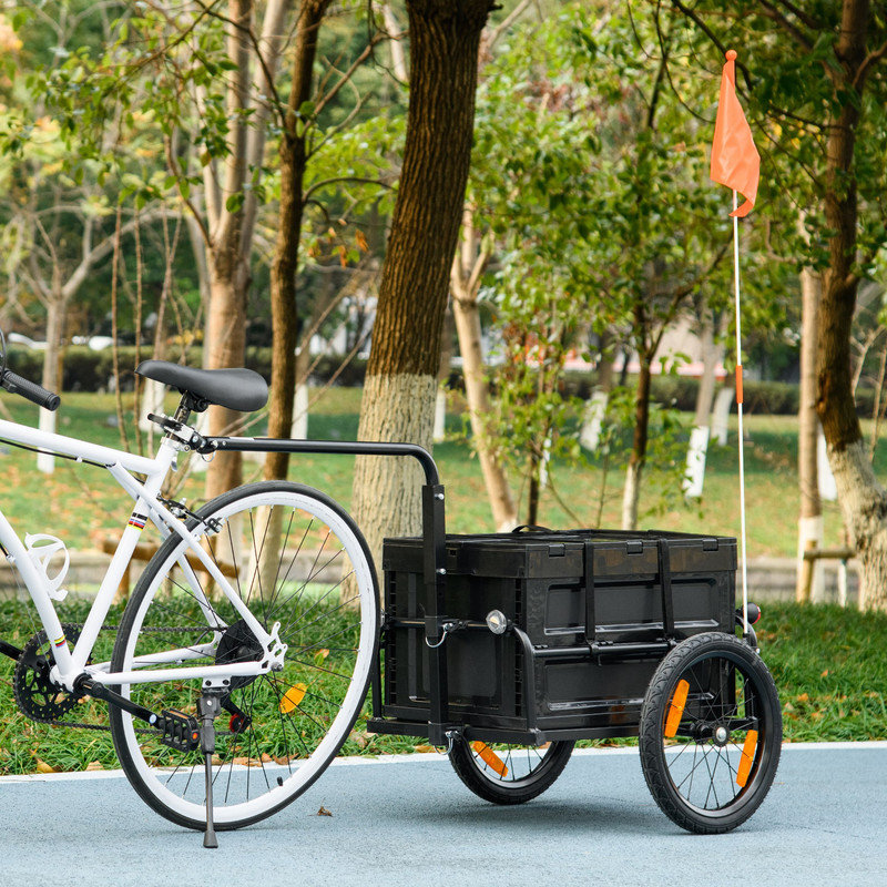 Remorque de cargaison de vélo, chariot de chariot avec boîte de rangement amovible, roues de 16 po et réflecteurs de sécurité
