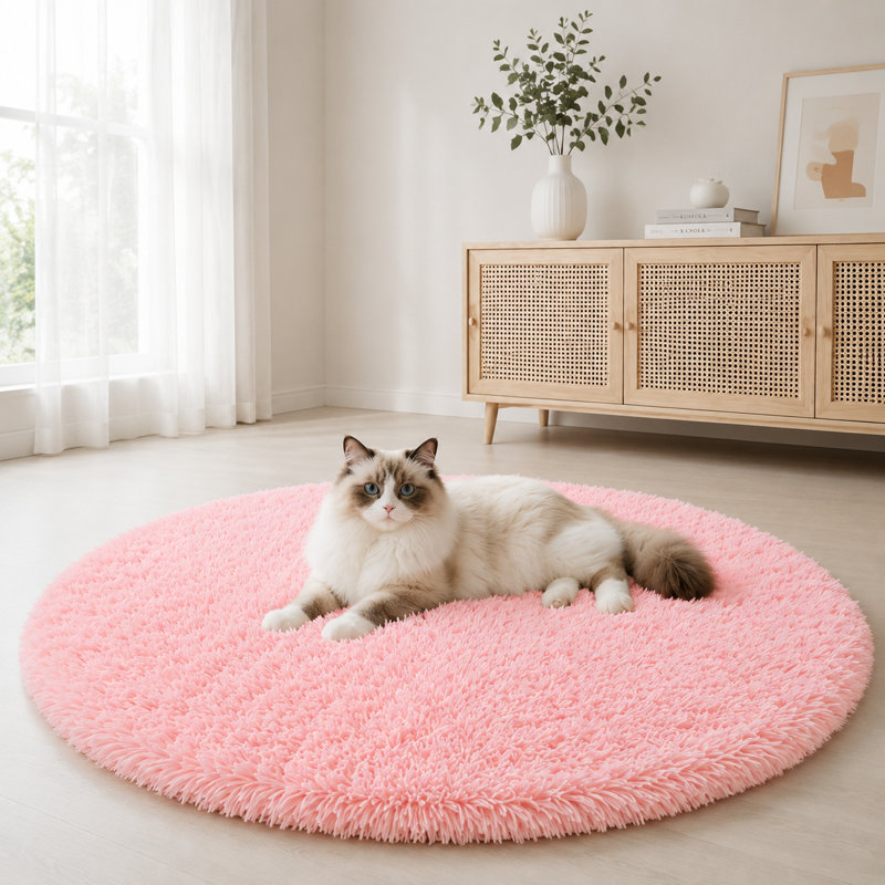 Plush Round Area Rug, Soft Fuzzy Shag Rug for Bedroom Living Room Balcony, Fluffy Carpet for Home Decor, Non-Slip Cozy Decorative Rug.