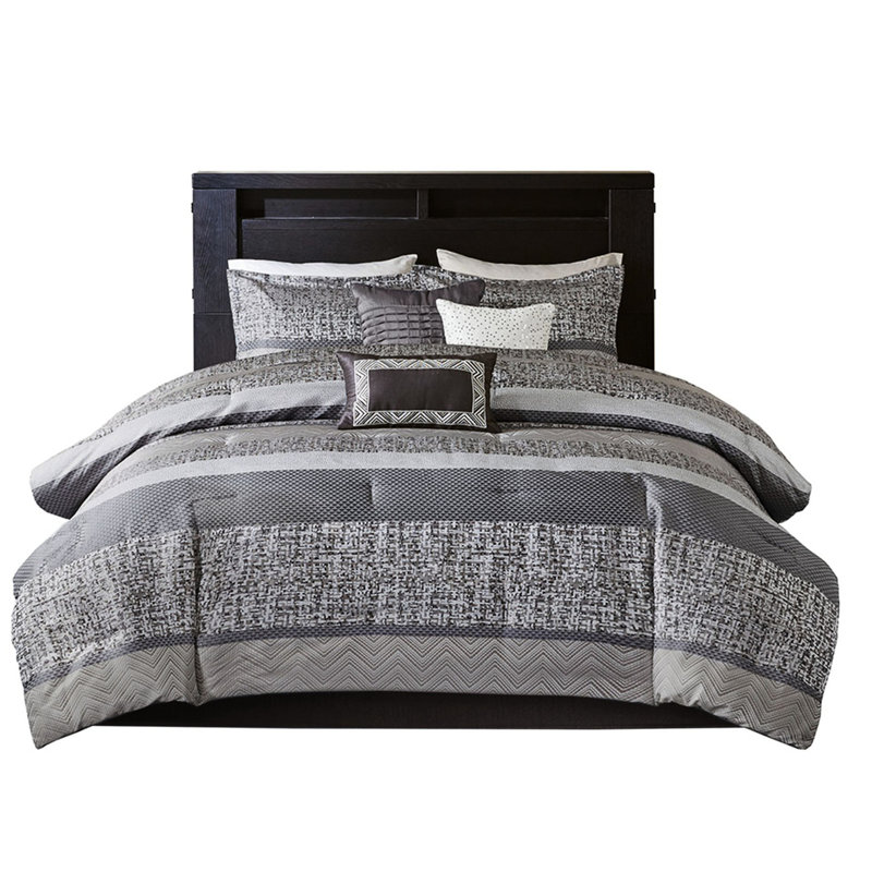 King Bedding - Grey/Taupe Decorative Pillows With Solid Color 7 Piece Comforter Brown Bed Skirt