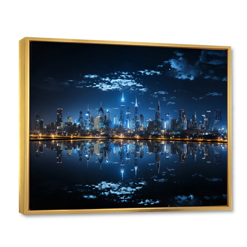 Thailande, ville, paysage nocturne I, H 34 po x l 44 po x P 1,5 po, Cadre flottant doré