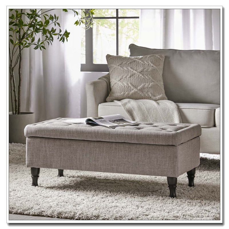 Tufted Storage Ottoman Bench with Solid Wood Legs