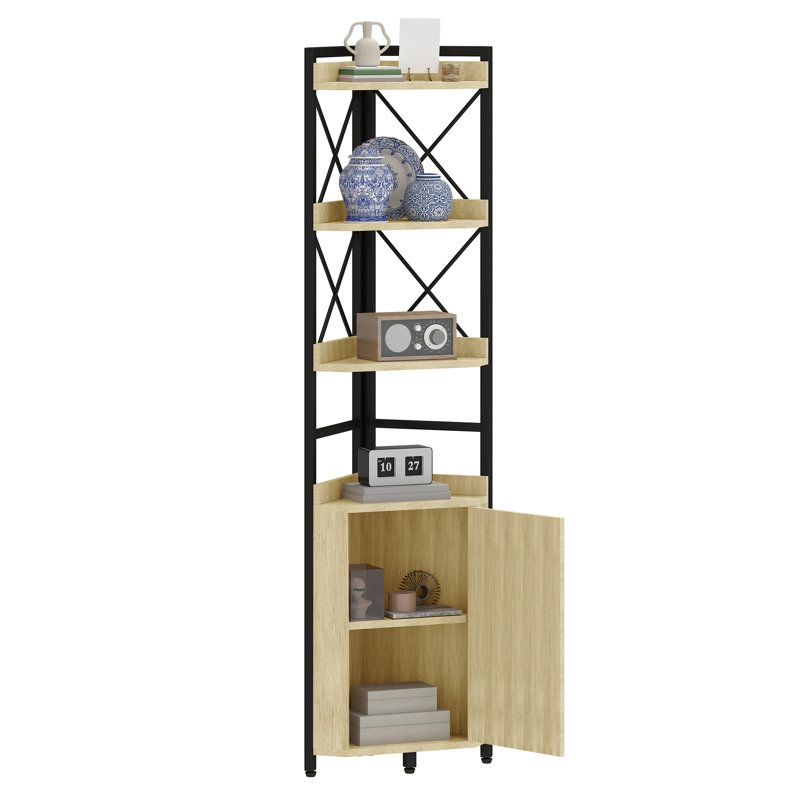  Corner Shelf 4 Tiers, Industrial Bookshelf With Cabinet,32d X 32w X 180h, Beige