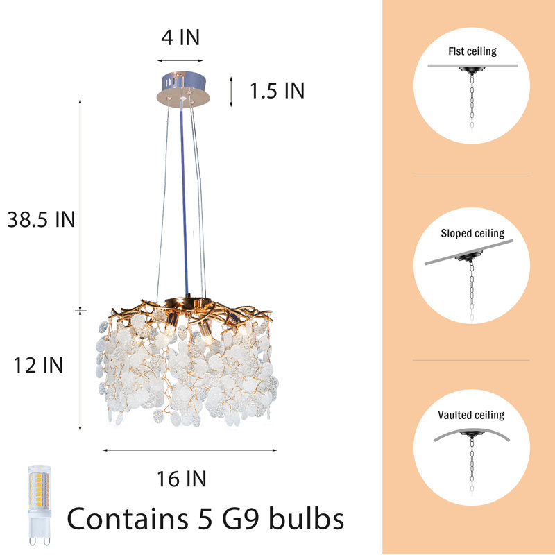 Lustre en cristal 5 lumières à intensité variable avec source de lumière DEL G9