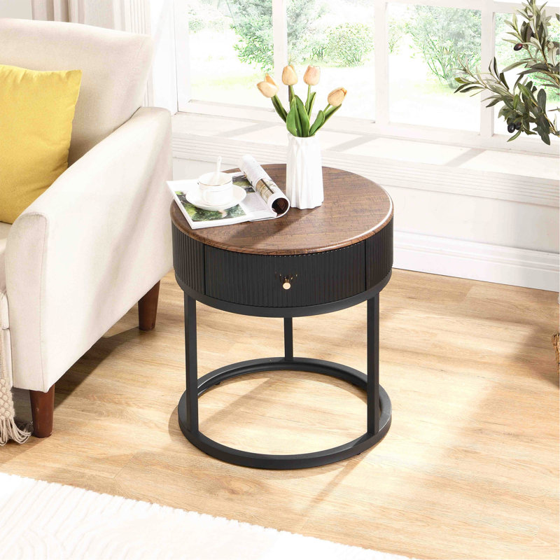 Table de chevet ronde avec tiroir
