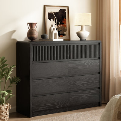 Commode 8 tiroirs l 50 po pour chambre à coucher, commode double cannelée, commode haute, meuble télé pour le salon
