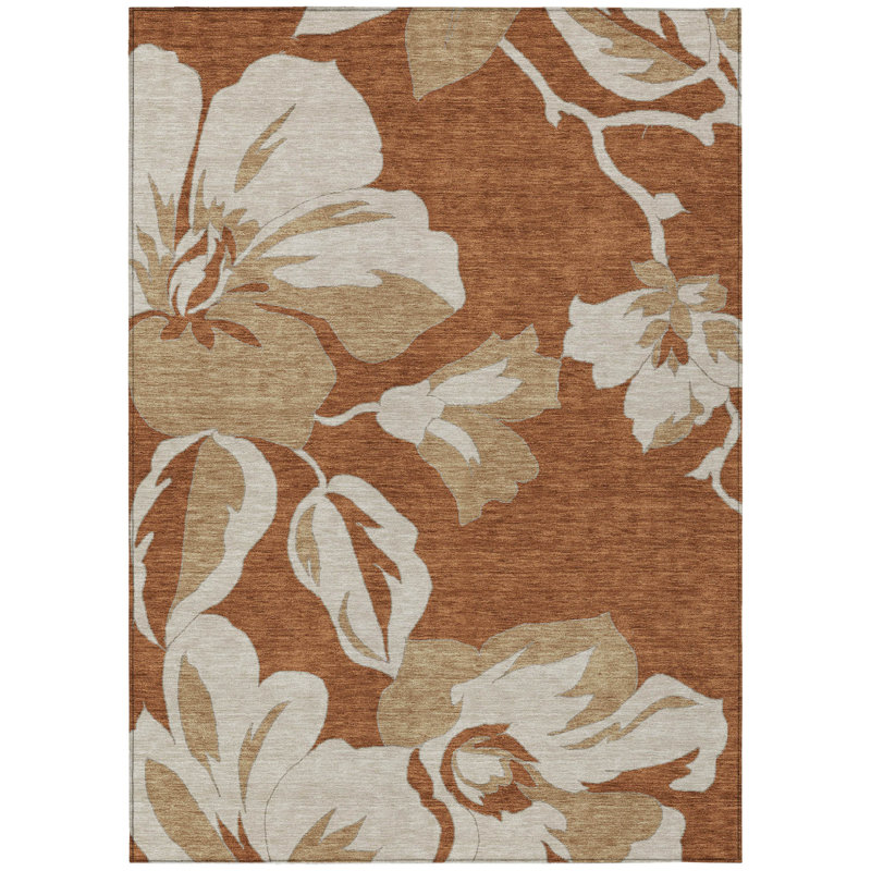Tapis d'intérieur lavable floral beige 5 pi x 8 pi