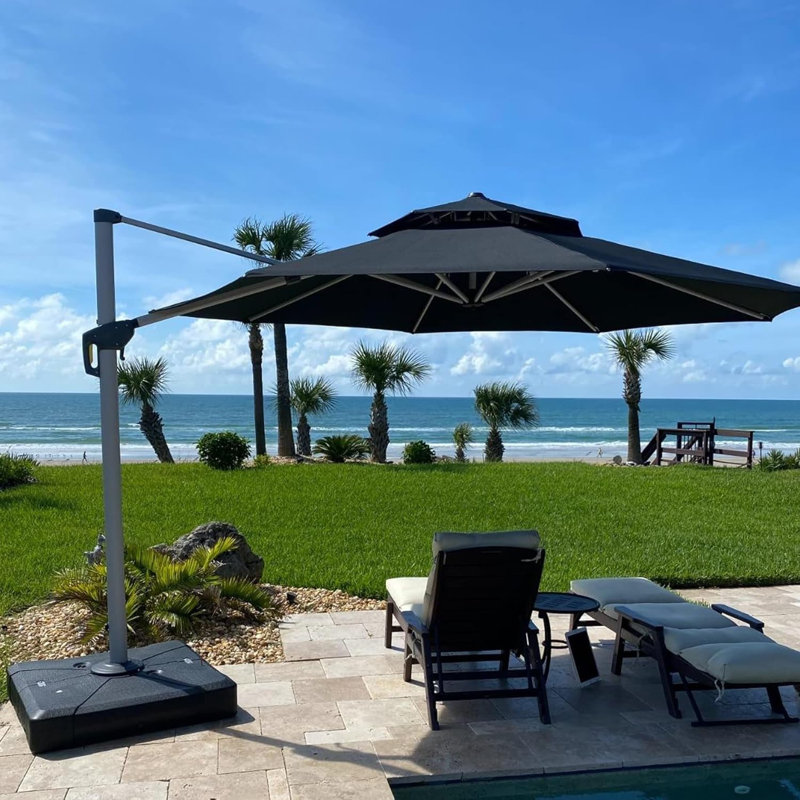 Leeven 3.65m Cantilever Parasol With Base, Black