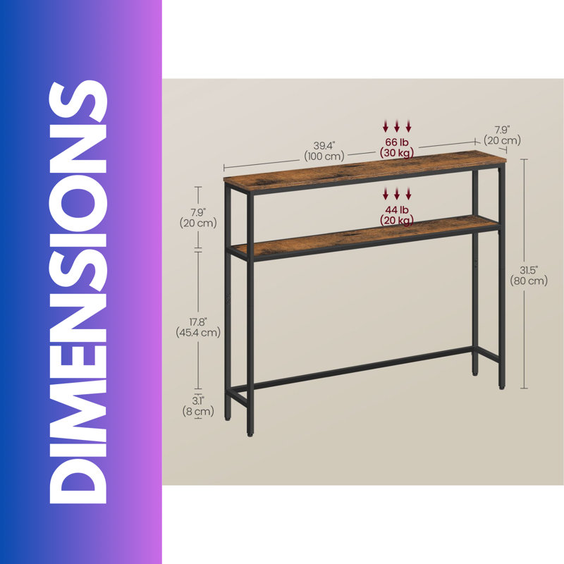 Annelisse 100cm Industrial Slim Console Table With 2 Shelves