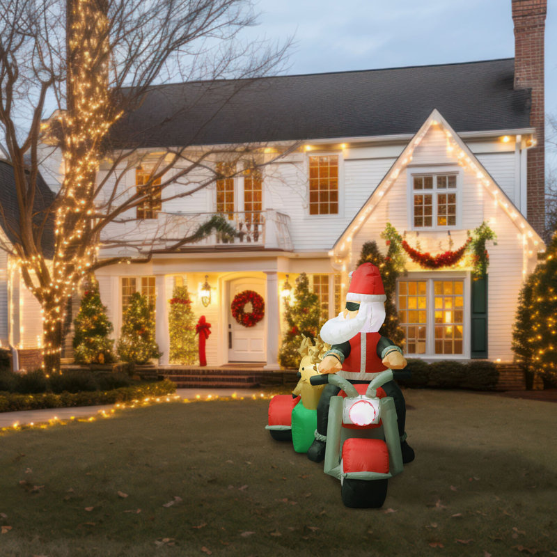 6-Ft Pre-lit Santa on Motorcycle with Reindeer Sidecar Inflatable