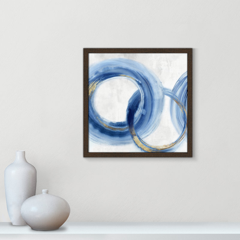 «Blue Cosmic Cascade II» par Emma Peal, H 17 po x l 17 po x P 0,75 po, Papier avec cadre photo noyer, Pas de tapis